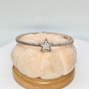 BRIGHTON "Shine Your Own Light" Bracelet Crystal Twist Hinge Silver Plate 6.75"